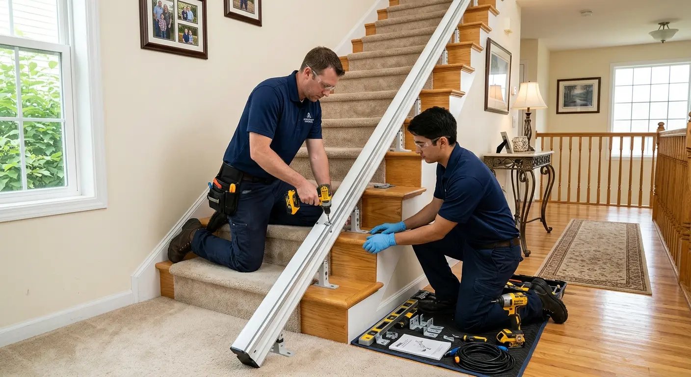 Experienced Acorn engineers installing a stairlift